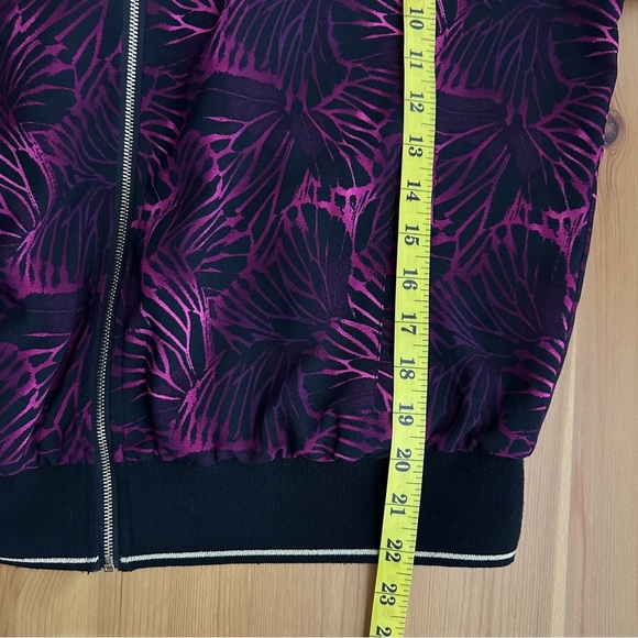 Melanie Lyne Black & Fuchsia Floral Bomber Jacket | Size 14 | Lightweight Zip-Up - Picture 7 of 10